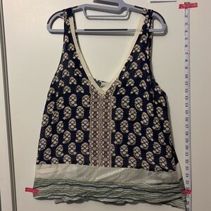 Zara Collection cotton Navy and Cream Patterned Women's sequin tank top Large